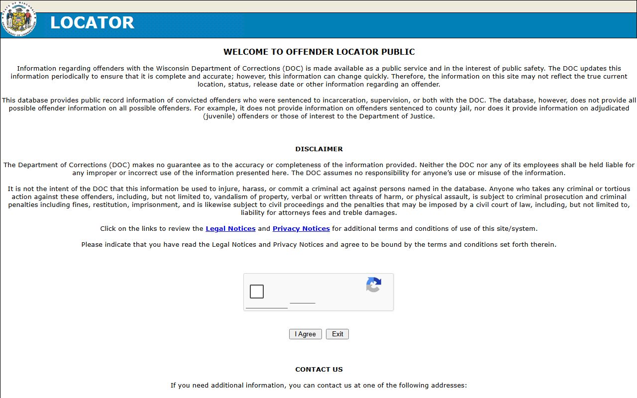 Marinette County inmate population WI DOC offender locator